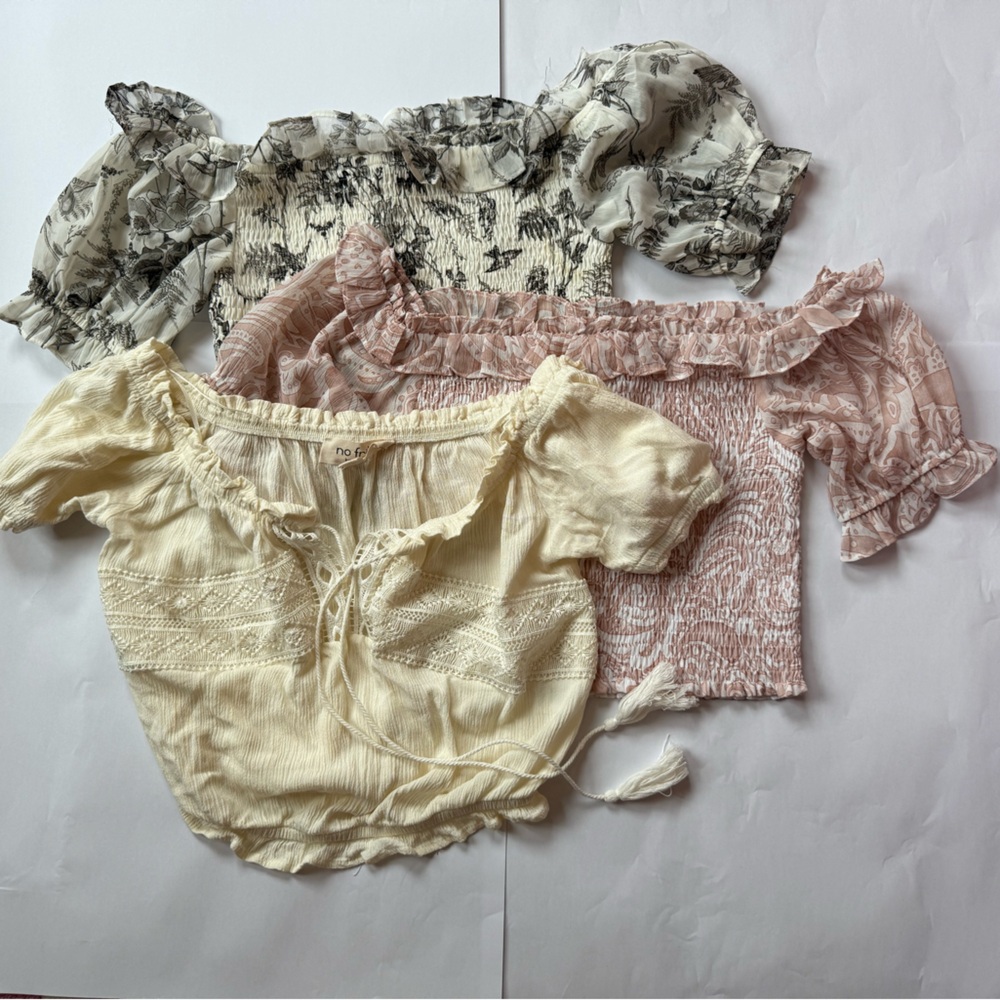 Express, “No Frills” Floral Smocked Tops in Cream, Pink and Black. XS